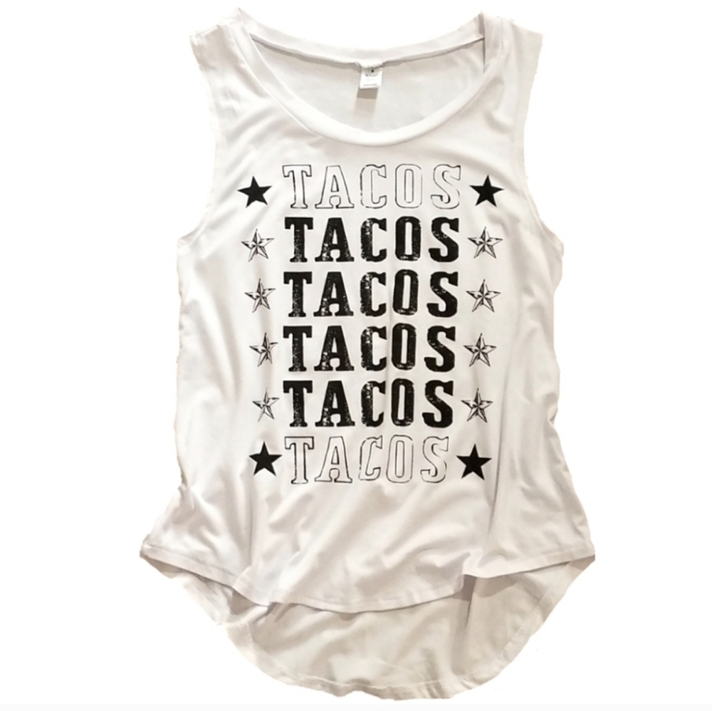 NWOT Tacos graphic shirt high / low‎ tank top shirt size S